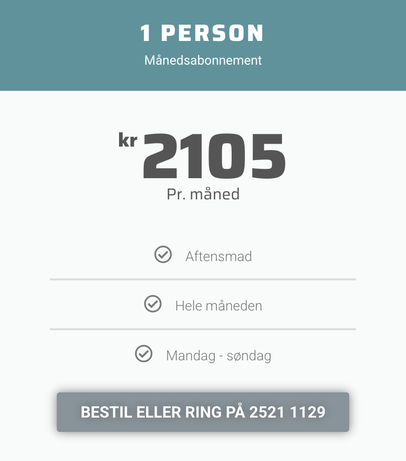 1 person - (mandag - søndag)